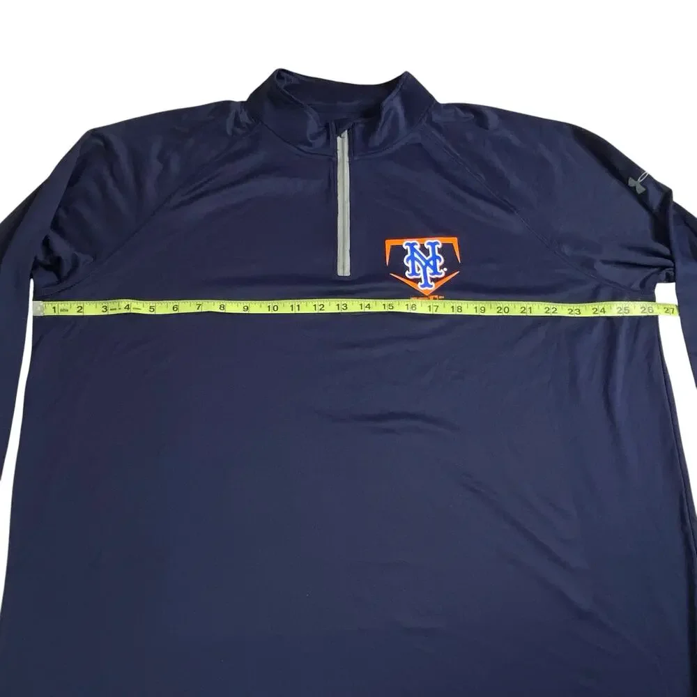 Under Armour NY New York Mets Heat Gear Pullover Shirt Blue 1/4 Zip MLB 2XL